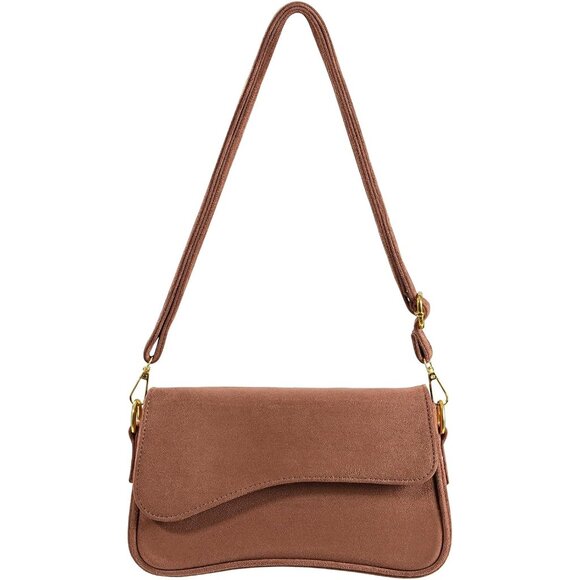 Stylish Suede-Brown Hobo Bag - Vegan Leather Purse with Versatile Strap Options - Picture 1 of 5